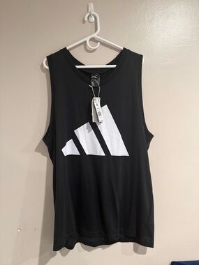 adidas Black Tank Top with White Logo - Women